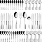 Alata Kate 65-Piece Silverware With Utensil-Serving Set, Service for 12, Stainless Steel Flatware, Mirror Polished Cutlery, Dishwasher Safe