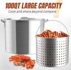 100QT Crawfish Boiler Kit, Waterproof Cover & 18-inch Skimmer, 110,000BTU Propane Burner Stove, 0-20PSIG Regulator, Aluminum Seafood Boil Pot, Crab Boil Pot with Basket
