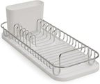 SunnyPoint 304 Stainless Steel NeverRust Compact Dish Drying Rack with Utensil Holder & Removable Drain Tray, Rustproof Small Dish Rack for Kitchen Countertop or Over Sink (Metallic Silver, Compact)