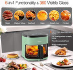 6-IN-1 Glass Air Fryer,4.5QT Air Fryer with Viewing Glass Pot, Air Fry, Dehydrate, Air Crisp Technology,Nonstick & Dishwasher Safe Basket,97% Less Oil,Features Digital Timer (Green)