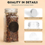 12Pcs Spice Jars with Label, 4oz Empty Square Seasoning Containers, Spice Jars with Shaker Lids, Small Spice Bottles for Salt, Herbs, Sugar, Pepper, Seasoning Jars for Spice Rack, Cabinet, or Drawer