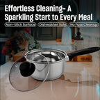 MARBELLA 1 Quart Stainless Steel Saucepan with Glass Lid & Bakelite Handle – Food Grade, Nickel Free, Heavy Duty Multipurpose Pot for Gas & Dishwasher Safe (Silver)