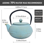 30.4oz Small Cast Iron Teapot, Tea Kettle for Stovetop Safe Coated with Enameled Interior, Japanese Tetsubin, Tea Pot with Stainless Steel Infuser for Loose Tea(900ml)