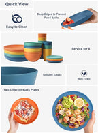 Homienly Dinnerware Set 32-Piece Wheat Straw Dinnerware Sets Unbreakable Reusable Dinnerware Set Kitchen Cups Plates and Bowls Sets, Microwave and Dishwasher Safe Dishes for Camping, Outdoor-Colorful