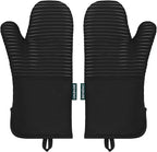 Beneno Kitchen Oven Mitts 2-Pack Heat Resistant to 500°F with Non-Slip Silicone Grip, Extra Long 14.3" Forearm Protection, Soft Quilted Cotton Terry Lining, Ideal for Cooking, Baking, Grilling, Black