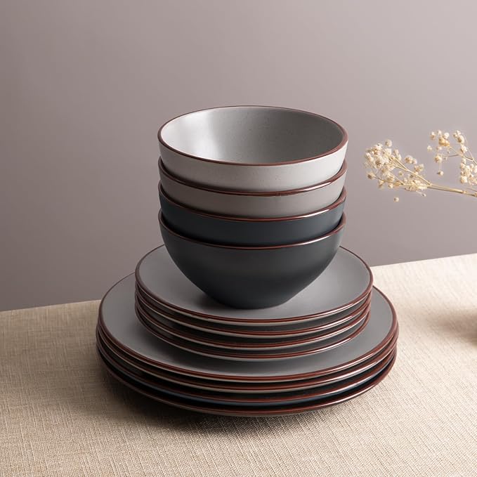 Famiware Venus Ceramic Plates and Bowls Sets, Speckled Dinnerware Dish Sets for 8 (24 Pieces) - Microwave and Dishwasher Safe, Matte Multi-color