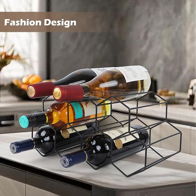 Black Wine Racks Countertop 9 Bottle,Geometric Stainless Steel Wine Bottle Holder,Compact Small Wine Rack for Cabinet Pantry Bar Table No Assembly Required