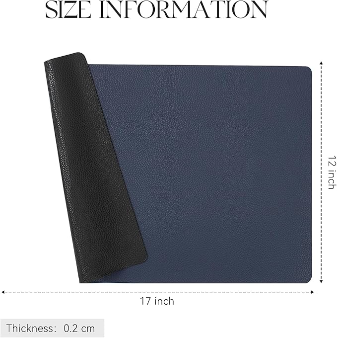 MOSAYT Vinyl Placemats Set of 6, Heat Resistant Place Mats 100% Waterproof Washable & Wipeable Faux Leather Reversible Table Mats for Kitchen Dining Party Indoor Outdoor, 12" x 17", Black/Navy