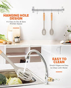 Silicone Cooking Spoons, Great for Scooping Sides and Serving Hearty Stews, BPA-Free Matte Silicone, Wooden Handle Serving Spoon for Nonstick Cooking Surfaces (Khaki)