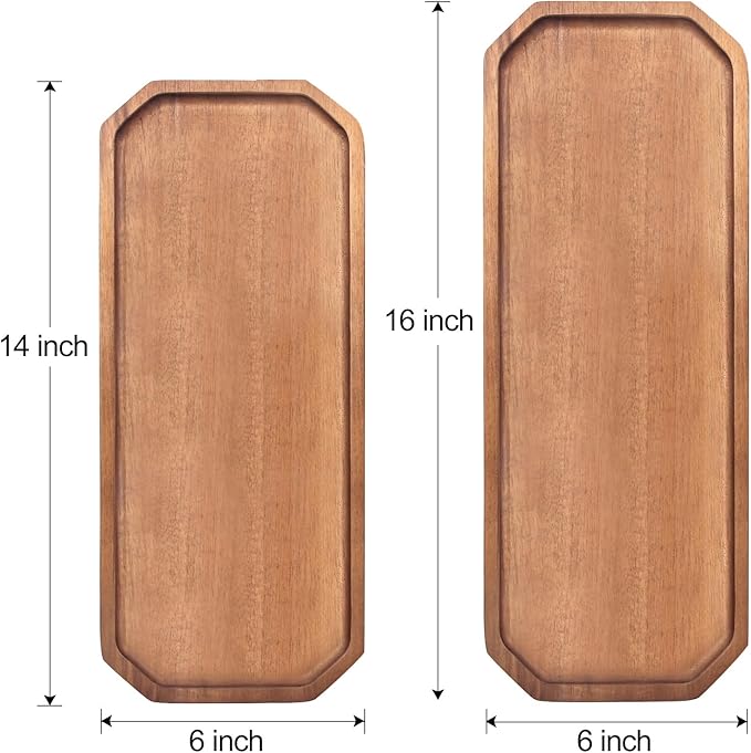 Renawe Set of 2 Wooden Serving Platters Food Tray Charcuterie Boards Large Acacia Wood Trays for Kitchen Counter Wood Charcuterie Platter Dish Candle Tray Fruit Cheese Serving Board