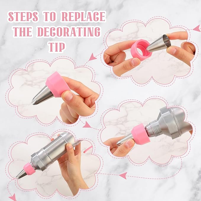 Uiifan 2 Sets Icing Decoration Gun Set Dessert Decorating Decorator Syringe Cake Decorating Tool and 12 Pcs Russian Piping Icing Nozzles Cupcake Filling Injector Cake Tool for Baking(Pink, Yellow)