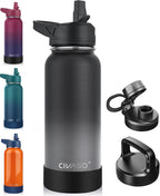 CIVAGO 32 oz Insulated Water Bottle With Straw, Stainless Steel Sports Water Cup Flask with 3 Lids (Straw, Spout and Handle Lid), Wide Mouth Travel Thermal Mug, Dreamy Black Gray