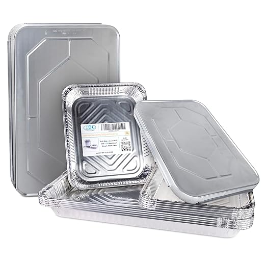 IDL Packaging Aluminum Foil Pans with Lids, Shallow - 15 pc Chafing Dish Set - 5 Full Size and 10 Half Size Steam Table Pans + Lids - Disposable Cookware for Catering, Buffet, Party, BBQ