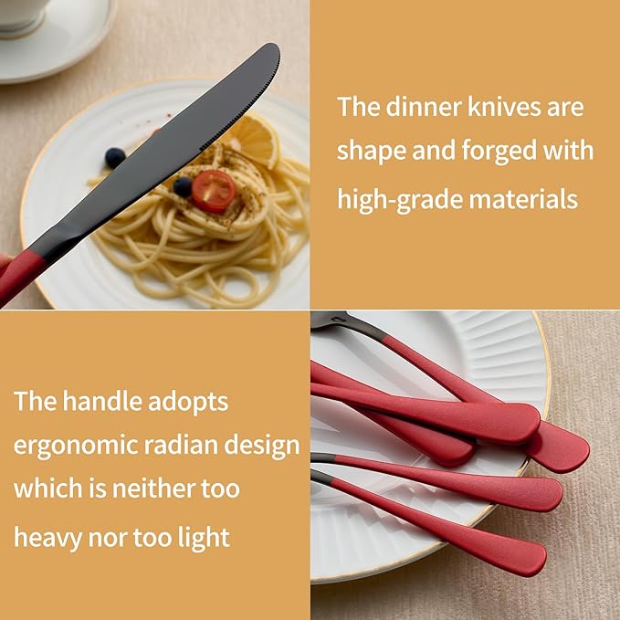 20-Piece Black and Purple Stainless Steel Flatware Set - 4 Dinner Knives, Forks, Spoons, Salad / Dessert Teaspoons - Dishwasher Safe