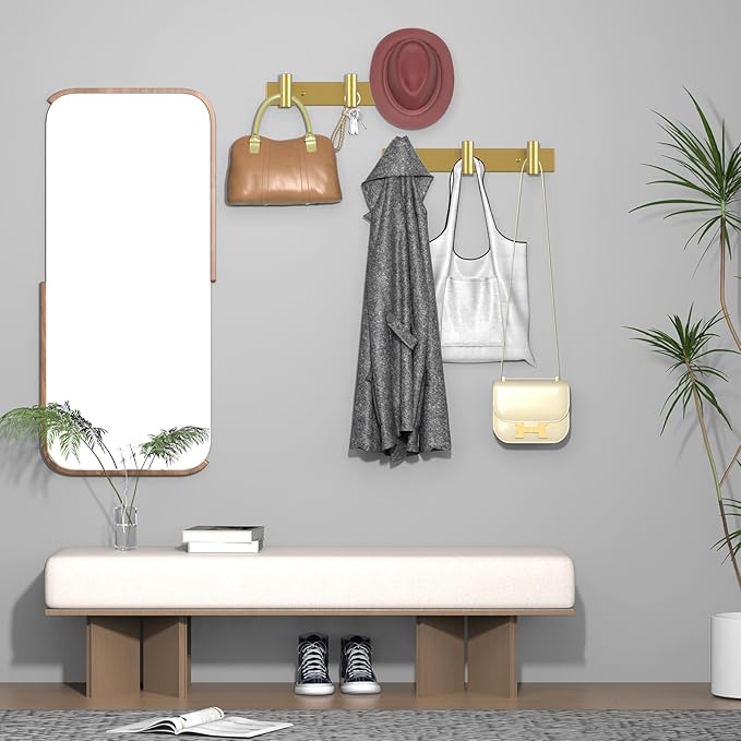 VAEHOLD Hat and Coat Wall Mount Rack - Hooks for Robes, Bags, Keys, and Towels - Bathroom Towel Hanger Organizer (Gold, “T“ Shape 3 Hooks 1 Pack)