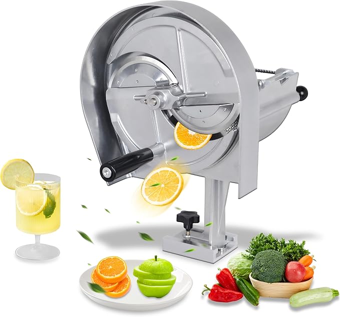 Hakka Commercial Vegetable Slicer Manual Fruit Slicer Potato Tomato Slicing Machine Onion Slicers Stainless Steel Vegetable Cutter for Potato Lemon Tomato Onion, 0.2-10mm Thickness Adjustable