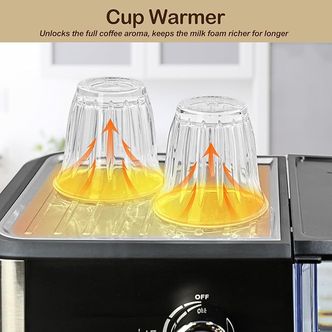 Espresso Machine with Milk Frother, 20 Bar Espresso Maker for Cappuccino&Latte, Compact Coffee Maker for Home&Office, 50oz Removable Water Tank, Stainless Steel