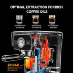 Espresso Machine 20 Bar with Steam Milk Frother, Stainless Steel Coffee Machine with Removable Water Tank for Cappuccino,Latte, Compact Stainless Steel Coffee maker for home,Great Gift