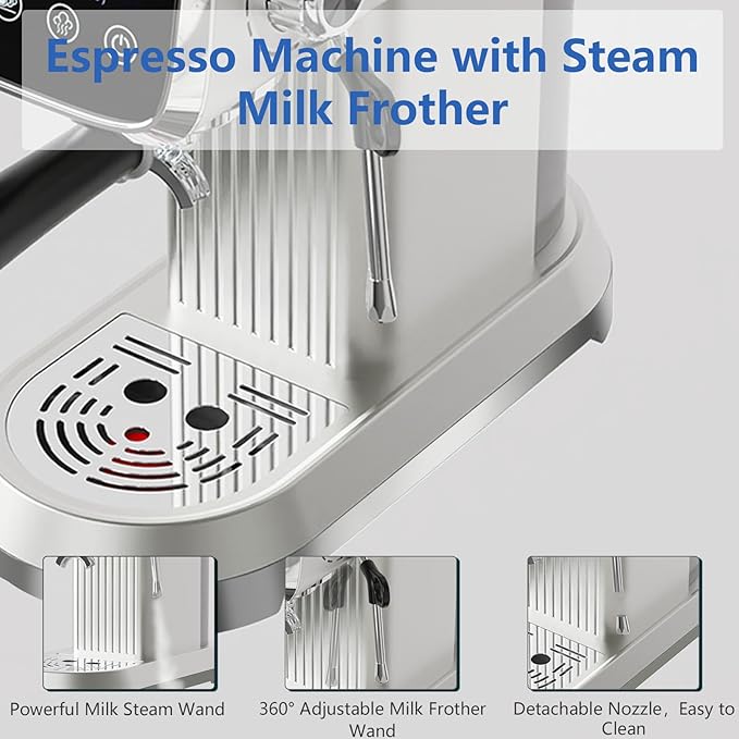 Espresso Machine with Steam Milk Frother：20 Bar Expresso Coffee Machines for Home-Espresso Maker with 27 oz Water Tank-Barista Coffee Maker for Americano Cold Brew Latte Cappuccino