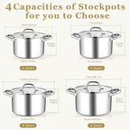 Leonyo 5 Quart Stock Pot with Lid, 18/10 3-ply Stainless Steel Stockpot for Induction Ceramic Gas Stoves, Heavy Duty Cooking Pot for Canning, Boiling, Simmering, Cooking Pot for Pasta, Soup, Spaghetti