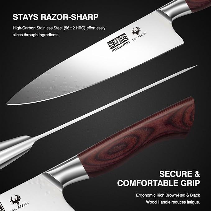 5-Piece Japanese Style Kitchen Knife Set,Professional Ultra Sharp High-Carbon Stainless Steel Chefs Knives with Ergonomic Wood Handle,Elegant Box Packaging