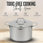 Alva Maestro 4Qt Stainless Steel Stock Pot with Lid – Professional Grade 18/10 Steel – Induction & Oven Safe, Even-Heat Aluminum Core, Non-Toxic & Rust Resistant, Dishwasher Safe, Measurement Marks