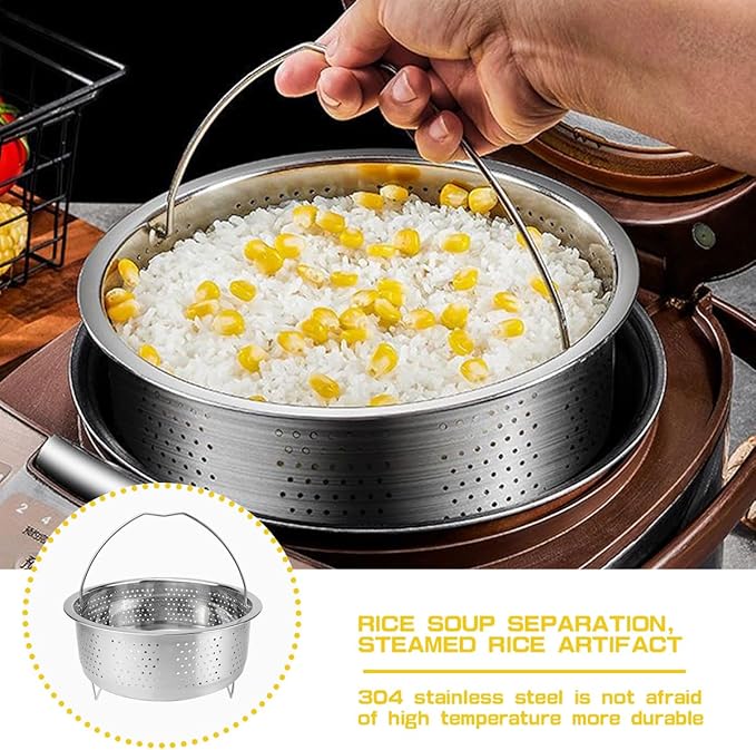 Metal Steamer Insert Steaming Rack with Handle Stainless Steel Steamer Basket Rice Cooker Steaming Basket for Kitchen Dim Sum Dumplings Bun（22cm）