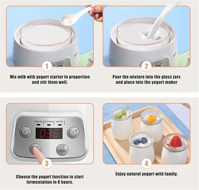 Yogurt Maker, Electric Yogurt Maker Machine with Transparent Lid, White/Green Cheese Maker for Home/Restaurant/Party