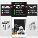 Berlinzo Premium Clear Ice Ball Maker Mold - 2 Large 2.4-inch Crystal Clear Ice Balls for Whiskey Cocktail-New Easy-to-Remove Ice Sphere Mold - Ice Storage Bag Included, Tiffany (Non-Electric)
