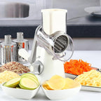 Cambom Rotary Cheese Grater Hand Crank Cheese Shredder for Fresh Cheese, Vegetable, Nuts,Non-slip Suction Base, Free Cleaning Brush Three Blades, White