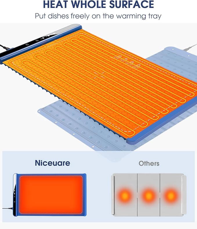 Silicone Electric Warming Tray with 3 Temperature Settings, Rollable Food Warming Mats for Heating，Easy-to-Use Portable Food Warmer for Daily Use - Bright Blue
