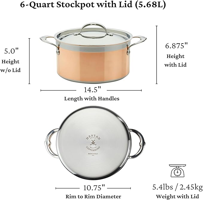 Hestan - CopperBond Collection - 100% Pure Copper Stock Pot, Induction Cooktop Compatible, 6 Quart