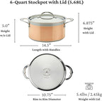 Hestan - CopperBond Collection - 100% Pure Copper Stock Pot, Induction Cooktop Compatible, 6 Quart