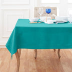 Solino Home Linen Tablecloth 60 x 156 Inch - Classic Hemstitch 100% Pure Linen Teal Table Cloth for Rectangle Tables - Machine Washable Tablecloth for Fall, Autumn