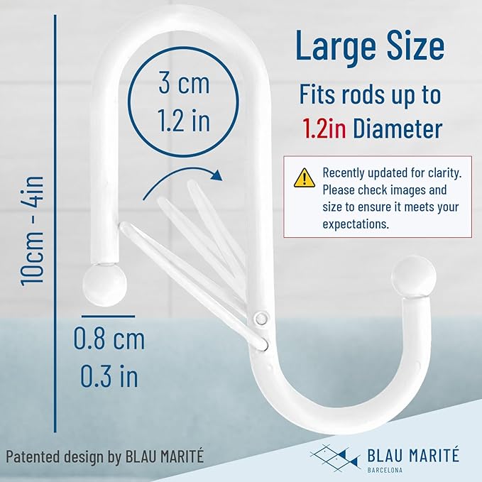 6-Pack Metal S Hooks for Hanging – Heavy-Duty S-Shaped Hook with Safety Buckle – Fits Bars up to 1.2 in – Anti-Drop S-Hooks for Closet, Wardrobes & Storage – White (Large)