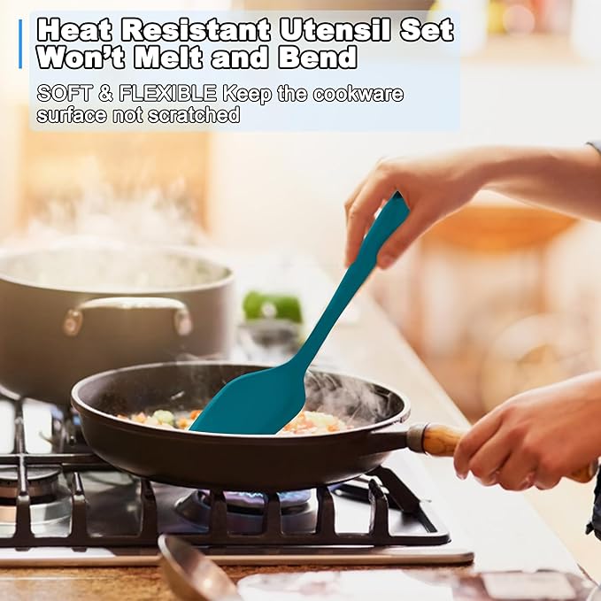 E-far Silicone Cooking Utensils Set, 24Pcs Heat Resistant Kitchen Utensil with Holder, Silicone Kitchen Tools with Spatula Turner Spoon Tongs Whisk, Non-Toxic & Dishwasher Safe (Colorful)