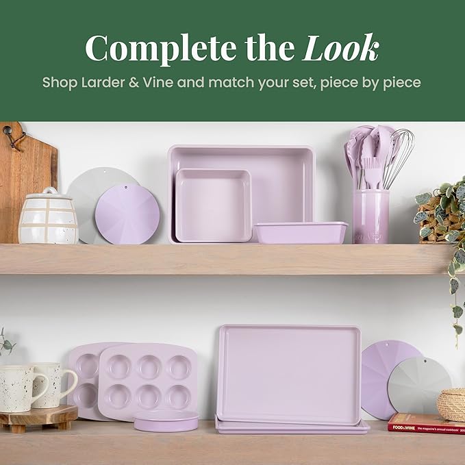 Larder & Vine 8-Piece Bakeware Set | Non-Stick Baking Set with Ceramic Finish | PFAS, PFOA, PTFE, and BPA Free Baking Essentials | Baking Sheets, Muffin Tins and Assorted Baking Pans | Lavender