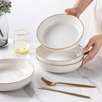 GBHOME 9'' Large Ceramic Pasta Bowls, 38oz Stoneware Pasta Serving Bowls Set of 4 for Kitchen, Wide Bowls for Fruit,Pasta,Salad,Oatmeal,Meal, Microwave Safe, Reactive Glaze-Pear White