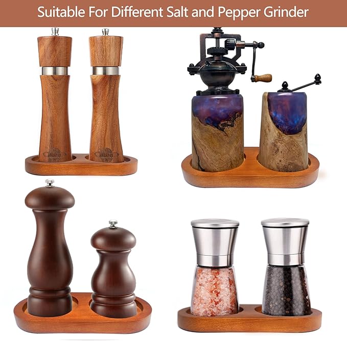 Hion Salt and Pepper Mill Tray, Rubberwood, Salt & Pepper Grinder Accessories（Inner Dia 2.76 inch / 7cm）fit many Mills & Shakers