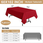 sancua 6 Pack Red Tablecloth 60 x 102 Inch, Rectangle Table Cloth for 6 Feet Tables - Stain and Wrinkle Resistant Washable Polyester Table Cover for Dining Tables, Buffet Parties and Camping