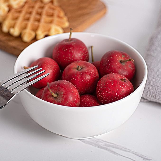 DELLING Porcelain Bowls - Set of 6 White Ceramic Small Bowls for Dessert, Snacks, Condiments & Side Dishes