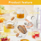 17oz Honey Jar with 3 Wooden Dippers,Pot Container Dispenser,Clear Glass Honey Container for Home Kitchen,Store Honey and Syrup,Easy to Clean