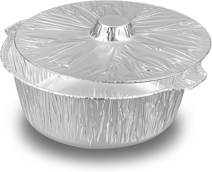 Foil Lux 5.6 Quart Pans And Lids, 100 Disposable Pots With Lids - Oven-Ready, Stove Compatible, Aluminum Foil Baking Pans, Freezable, For Outdoor Camping, Vacation, Picnic, And More - Restaurantware