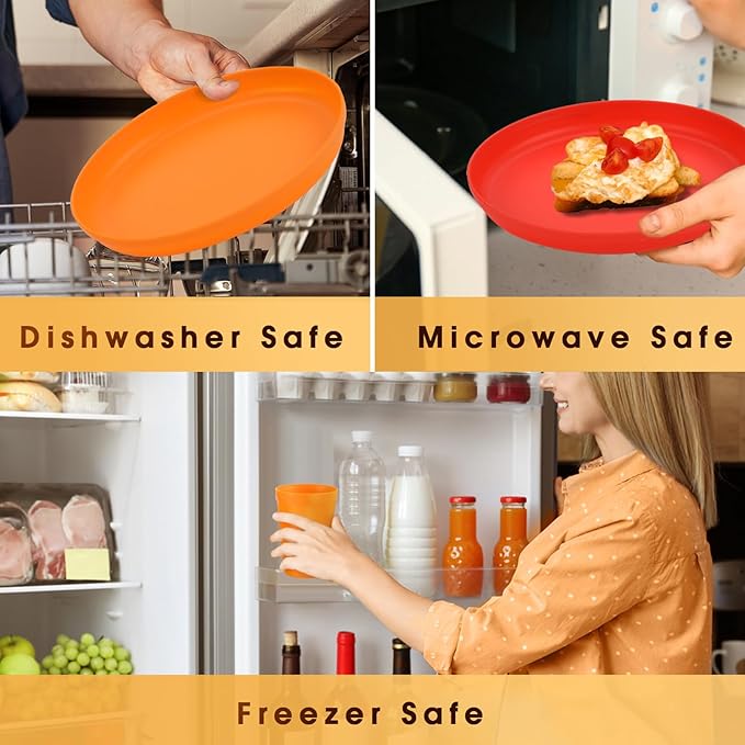 Boho Plastic Dinnerware Sets – 40-Piece Sunset Style Plates and Bowls Sets for 8, Reusable Unbreakable Dishes with Cups, Forks, Knives and Spoons, for Camping, Picnic or Everyday Use