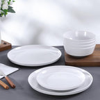 Webbylee 12-Pieces Melamine Dinnerware Set - Unbreakable Plates & Bowls Set for 4, Lightweight Kitchen Dishes Idear for Camping, Picnic, Party,White & Grey