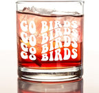 kunlisa Trendy Groovy Go Birds Whiskey Glasses, Football Gifts for Football Fans Lovers Players, 10 oz Drinking Rocks Glasses for Women Men Whisky Cocktail Scotch Bourbon Liquor