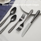 Black Hammered Silverware Set, 20 Piece Stainless Steel Heavy Duty Flatware Set for 4, Food-Grade Tableware Cutlery Set for Home Restaurant, Mirror Polished, Dishwasher Safe