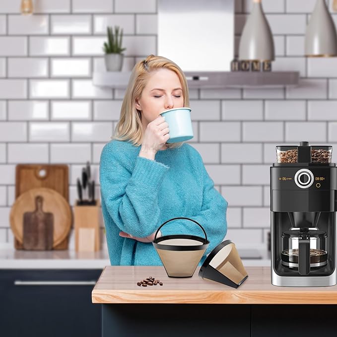 Gold Coffee Filter Reusable #4 Cone Coffee Filters Basket Replacement fits Cuisinart/Ninja Coffee Makers and Brewers (1)