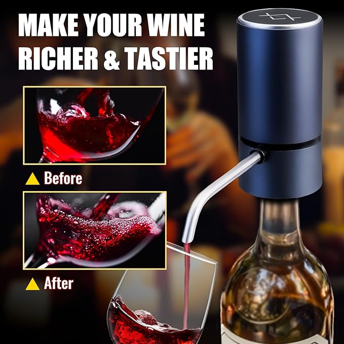 Electric Wine Dispenser, Aerator, Pourer & Vacuum Wine Pump, Portable One Button Automatic Wine Aerator for Quick decanting, Improving Wine Taste & Aroma, Gifts for Men & Women Wine Lovers (Blue)