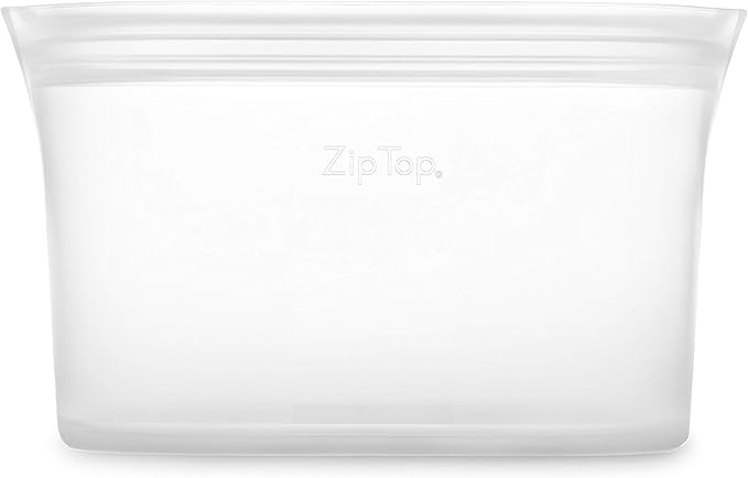 Zip Top Reusable Food Storage Bags | Large Dish [Frost] | Silicone Meal Prep Container | Microwave, Dishwasher and Freezer Safe | Made in the USA